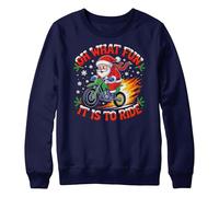 Purple Print House Boys Christmas Jumper Oh What Fun It Is To Ride Santa Riding A Motocross Bike Xmas Sweater Kids Fun Festive Top, 9-11 Years, Navy