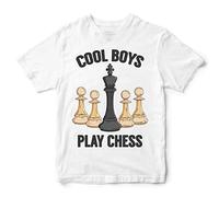 Purple Print House Boys Cool Boys Play Chess T Shirt - Board Games Birthday Funny Gift Idea for Son - Chess Player Present, 7-8 Years, White