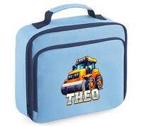 Purple Print House Boys Custom Construction Vehicle Lunch Bag Personalised Name Road Roller Kids Lunchbox Back to School Nursery Infant Gift, 24cm x 20cm x 8cm, Sky Blue