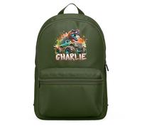 Purple Print House Boys Custom Dinosaur Mini Backpack Personalised Name Dino Monster Truck Kids Bag for Back To School Nursery Infant, One Size, Olive Green