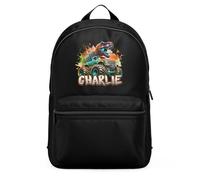 Purple Print House Boys Custom Dinosaur Mini Backpack Personalised Name Dino Monster Truck Kids Bag for Back To School Nursery Infant, One Size, Black
