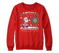 Purple Print House Boys Funny Christmas Jumper Merry Dartsmas Santa Playing Darts Xmas Sweater Kids Darts Festive Top, 12-13 Years, Red