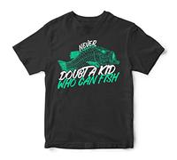 Purple Print House Boys Never Doubt A Kid Who Can Fish T Shirt - Funny Fishing Kids Gift Idea for Son - Best Fisher Birthday Present, 12-13 Years, Black