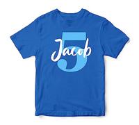 Purple Print House Boys Personalised Birthday T Shirt Custom Name and Age Gift for Son, 1-2 Years, Royal Blue