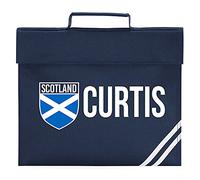 Purple Print House Boys Personalised Book Bag - Scotland Flag Badge Custom Name Book Bag - Personalised Back to School Football Soccer Gift Idea for School Boy - Cool Unique Sport Hobby, French Navy