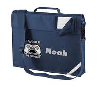 Purple Print House Boys Personalised Book Bag with Strap I Would Rather Be Gaming with Custom Name Back to School Infant New Term Gift, One Size, Navy