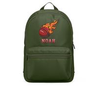 Purple Print House Boys Personalised Cricket Mini Backpack With Name Flame Design For Kids School Nursery Reception Primary Boys Gift, One Size, Olive Green