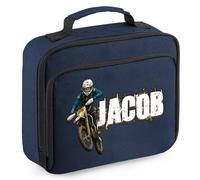 Purple Print House Boys Personalised Motorcross Lunch Bag Action Shot Design Childs Name Dirt Bike Off-Road Racing Kids Lunch Box, 24cm x 20cm x 8cm, Navy