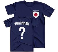 Purple Print House Boys Retro Japan Football Custom Name and Number T Shirt - Football Personalised Gift Asia Tournament for Him - Soccer Footy Japanese, 12-13 Years, Navy