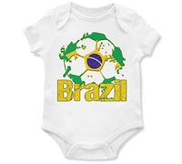 Purple Print House Brazil Flag Football Baby Grow Soccer Brazilian Tournament Supporters 2022 Baby Gifts for Boys Girls, 0-3 Months, White