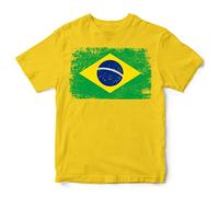 Purple Print House Brazil Kids T Shirt Brasil Brazilian Football Fan Soccer Football Shirts Boys Girls, 3-4 Years, Yellow