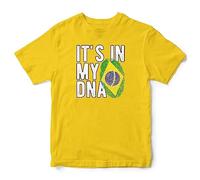 Purple Print House Brazillian Flag Kids T Shirt Brazil Its in My DNA Boys Girls Football Supporter World Top Tee, 12-13 Years, Yellow