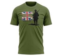 Purple Print House British Soldier VE Day T Shirt for Men Honouring The Heroes Union Jack Top 80th Anniversary, XL, Military Green