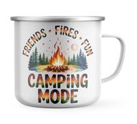 Purple Print House Camping Fun Enamel Mug - Friends Fires Fun Camping Mode Metal Tea Coffee Cup for Campers and Hikers - Outdoor Nature Lover Gift - 12oz