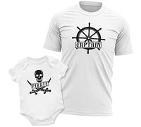 Purple Print House Captain and Pirate Father Son Matching T Shirt and Babygrow Set Mermaid, 12-18 Months, White