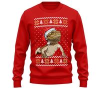 Purple Print House Christmas Bearded Dragon Sweatshirt Adults Secret Santa Festive Ideas Wildlife Xmas Hat Sweater Gifts For Men and Women, XL, Red