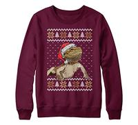 Purple Print House Christmas Bearded Dragon Sweatshirt Kids Xmas Jumper Day Festive Wildlife Santa Hat Sweater Gifts For Boys and Girls, 9-11 Years, Maroon