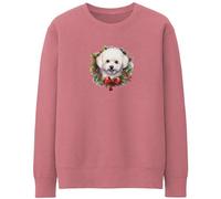 Purple Print House Christmas Bichon Frise Wreath Jumper Womens Xmas Sweatshirt Winter Garland Unisex Sweater, L, Dusty Pink