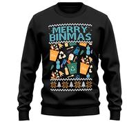 Purple Print House Christmas Bin Man Sweatshirt Mens Festive Jumper Merry Binmas Work Trade Xmas Sweater Gifts Garbage Unisex, S, Black