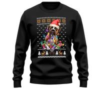Purple Print House Christmas Boxer Dog Sweatshirt Xmas Jumper Santa Sweater Men Women, M, Black