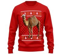Purple Print House Christmas Camel Sweatshirt Adults Jumper Day Festive Desert Wildlife Xmas Hat Sweater Gifts For Men and Women, M, Red