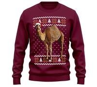 Purple Print House Christmas Camel Sweatshirt Adults Jumper Day Festive Desert Wildlife Xmas Hat Sweater Gifts For Men and Women, M, Maroon