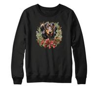 Purple Print House Christmas Dachshund Jumper For Kids Boy Girls Winter Sausage Dog Xmas Sweater Day Festive Wreath Sweatshirt, 12-13 Years, Black