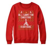 Purple Print House Christmas Dirt Bike Boys Sweater All I Want For Xmas Kids Sweatshirt Off Road Motorbike Jumper, 9-11 Years, Red