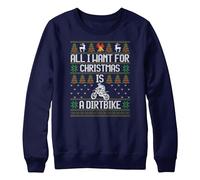 Purple Print House Christmas Dirt Bike Boys Sweater All I Want For Xmas Kids Sweatshirt Off Road Motorbike Jumper, 9-11 Years, Navy