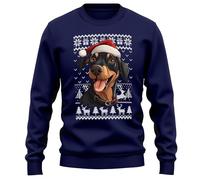 Purple Print House Christmas Doberman Jumper Xmas Sweater Santa Sweatshirt Men Women, S, Navy