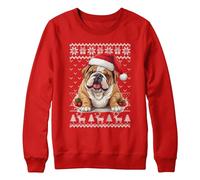 Purple Print House Christmas English Bulldog Sweatshirt For Kids Boy Girl Sweater School Xmas Jumper Day, 5-6 Years, Red