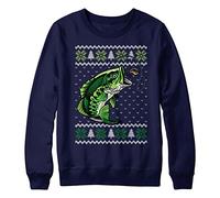 Purple Print House Christmas Fishing Sweatshirt Kids Funny Fish Xmas Festive Fair Isle Fisherman Sweater Gift For Boys, 7-8 Years, Navy