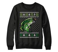 Purple Print House Christmas Fishing Sweatshirt Kids Funny Fish Xmas Festive Fair Isle Fisherman Sweater Gift For Boys, 9-11 Years, Black