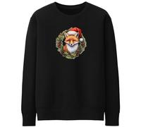 Purple Print House Christmas Fox Wreath Sweatshirt Women Jumper Xmas Santa Holly Unisex Sweater, M, Black