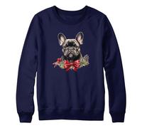 Purple Print House Christmas French Bulldog Jumper For Kids Boy Girls Winter Frenchie Xmas Sweater Day Festive Wreath Sweatshirt, 12-13 Years, Navy