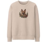 Purple Print House Christmas German Shepherd Sweatshirt For Women Festive Red Berries Pinecones Wreath Alsatian Xmas Jumper, M, Natural Stone