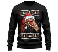 Purple Print House Christmas Horse Sweatshirt Adults Santa Pony Equestrian Riding Xmas Sweater Gifts Men Women, XXL, Black