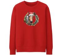 Purple Print House Christmas Horse Wreath Sweatshirt Women Jumper Xmas Santa Holly Unisex Sweater, L, Red