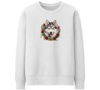 Purple Print House Christmas Husky Wreath Jumper Womens Xmas Sweatshirt Winter Garland Unisex Sweater, M, White