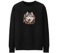Purple Print House Christmas Husky Wreath Jumper Womens Xmas Sweatshirt Winter Garland Unisex Sweater, S, Black