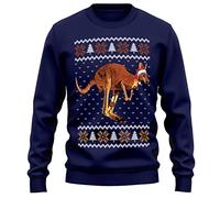 Purple Print House Christmas Kangaroo Sweatshirt Adults Jumper Day Festive Australia Wildlife Xmas Hat Sweater Gifts For Men and Women, XXL, Navy