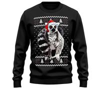 Purple Print House Christmas Lemur Sweatshirt Adults Secret Santa Festive Ideas Wildlife Xmas Hat Sweater Gifts For Men and Women, S, Black