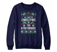Purple Print House Christmas Motorbike Sweatshirt Boys All I Want For Christmas Kids Sweater Motorcycle Jumper, 12-13 Years, Navy