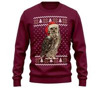 Purple Print House Christmas Owl Sweatshirt Adults Secret Santa Wildlife Xmas Sweater Gifts Men Women, S, Maroon