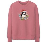 Purple Print House Christmas Penguin Unisex Sweatshirt Men Women Jumper Xmas Holly Wreath Sweater, XL, Dusty Pink