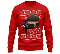 Purple Print House Christmas Piano Sweatshirt Unisex Funny Pianist Xmas Jumper Festive Fair Isle Percussion Instrument Sweater Gift For Women Men, M, Red
