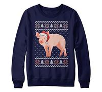 Purple Print House Christmas Pig Sweatshirt Kids Xmas Jumper Day Festive Farm Santa Hat Sweater Gifts For Boys and Girls, 9-11 Years, Navy