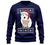 Purple Print House Christmas Polar Bear Sweatshirt Adults Secret Santa Wildlife Xmas Sweater Gifts Men Women, XL, Navy