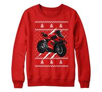 Purple Print House Christmas Race Bike Sweatshirt Kids Funny Motor Bike Xmas Festive Fair Isle Racing Bike Sweater Gift For Boys, 7-8 Years, Red