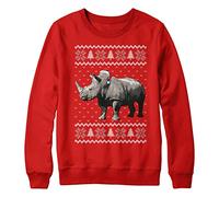 Purple Print House Christmas Rhino Sweatshirt Kids Xmas Jumper Day Festive Wildlife Santa Hat Sweater Gifts For Boys and Girls, 9-11 Years, Red